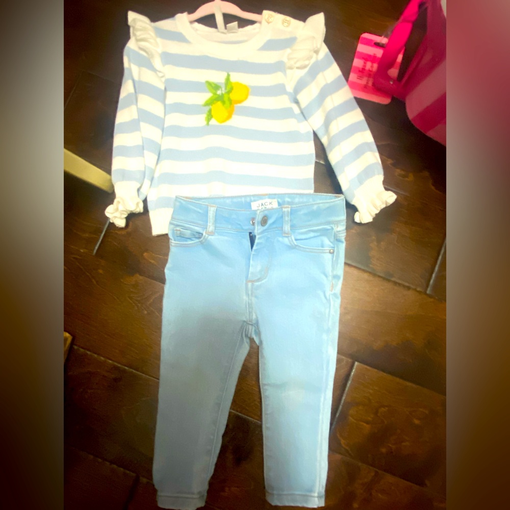 NEW LEMON SET J&J! adorable lemon stripe sweater with light wash blue jeans!